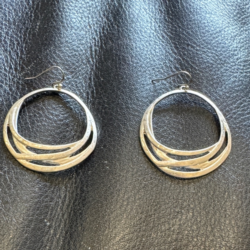 Elegant brushed Silver Hoop Earrings on a wire